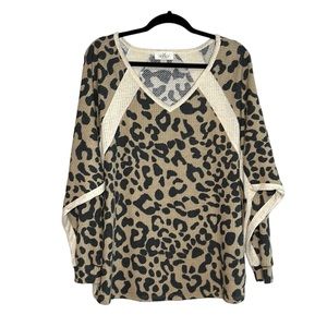 HOPELY Leopard Print Oversized slouchy waffle thermal size Small